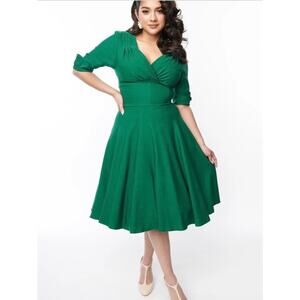 Unique Vintage Emerald Green Delores Swing Dress 1X NWOT